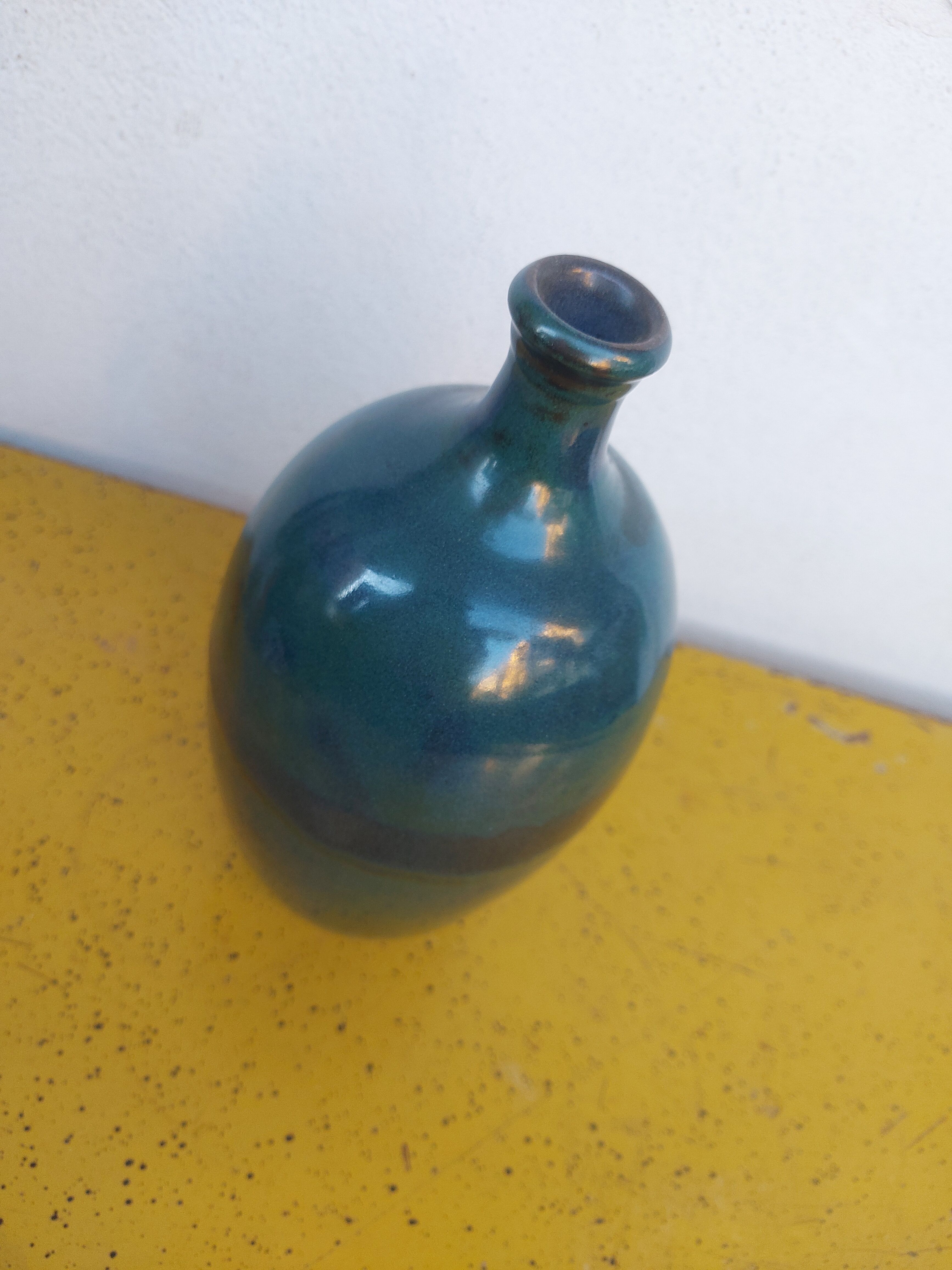Enamelled terracotta vase, blue