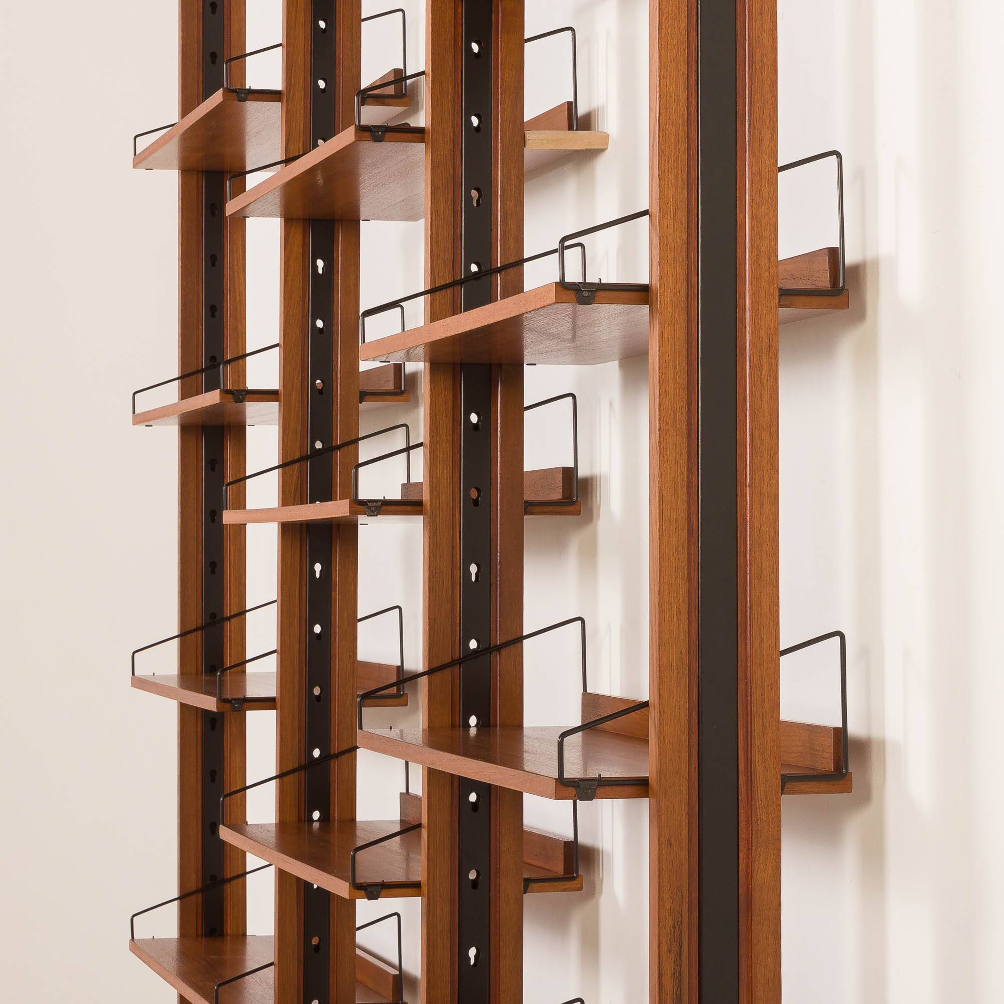 Italian mid century floor to ceiling teak wall unit or room divider, 1960