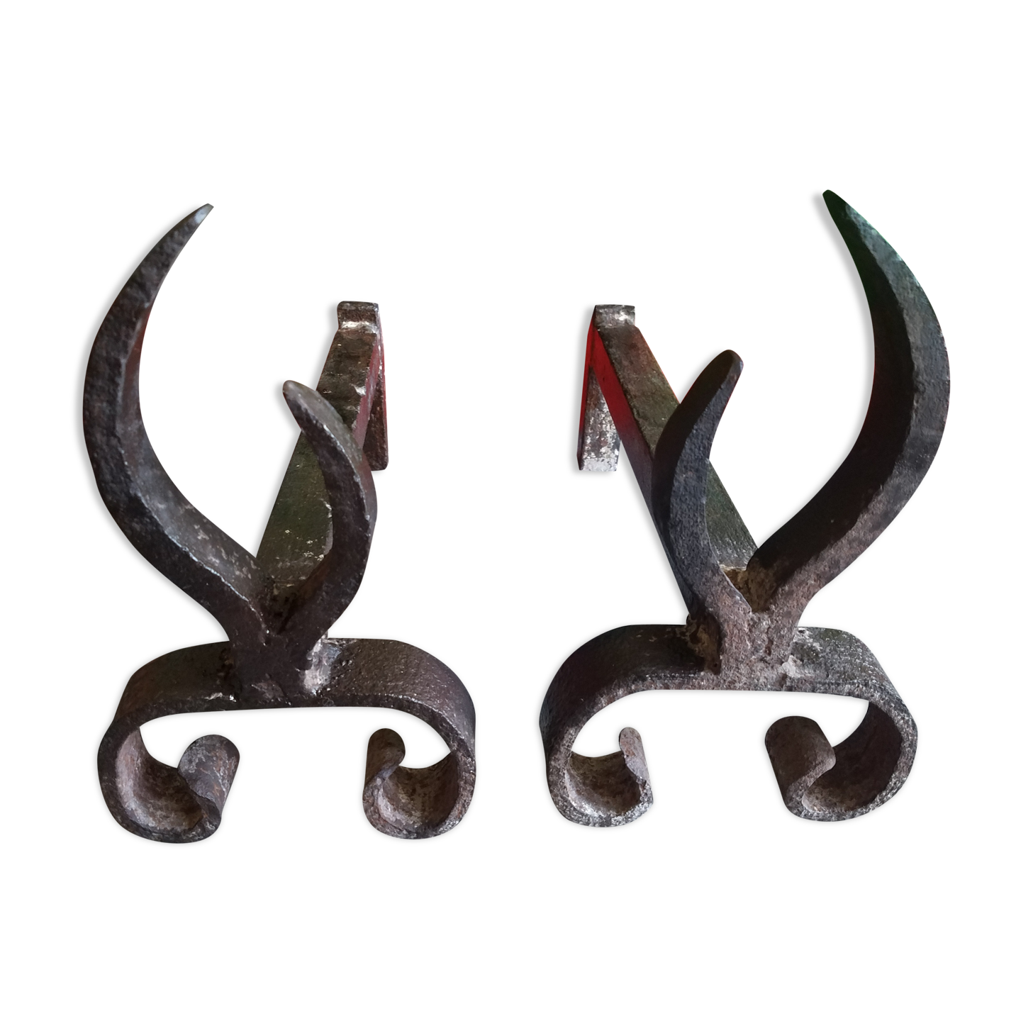Pair of old wrought iron chenets