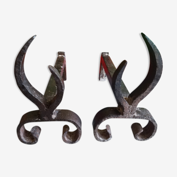 Pair of old wrought iron chenets