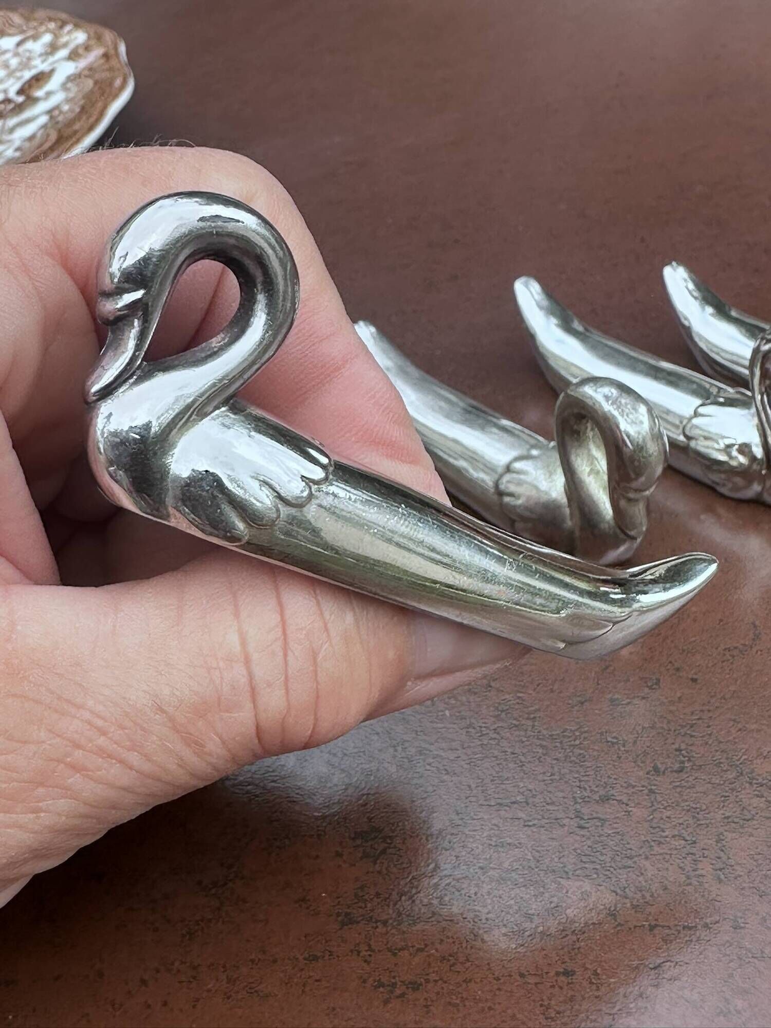 Set of 6 vintage silver-plated swan knife rests