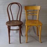 Set of 36 mismatched Bistrot chairs, 1920 to 1950, wooden seats.