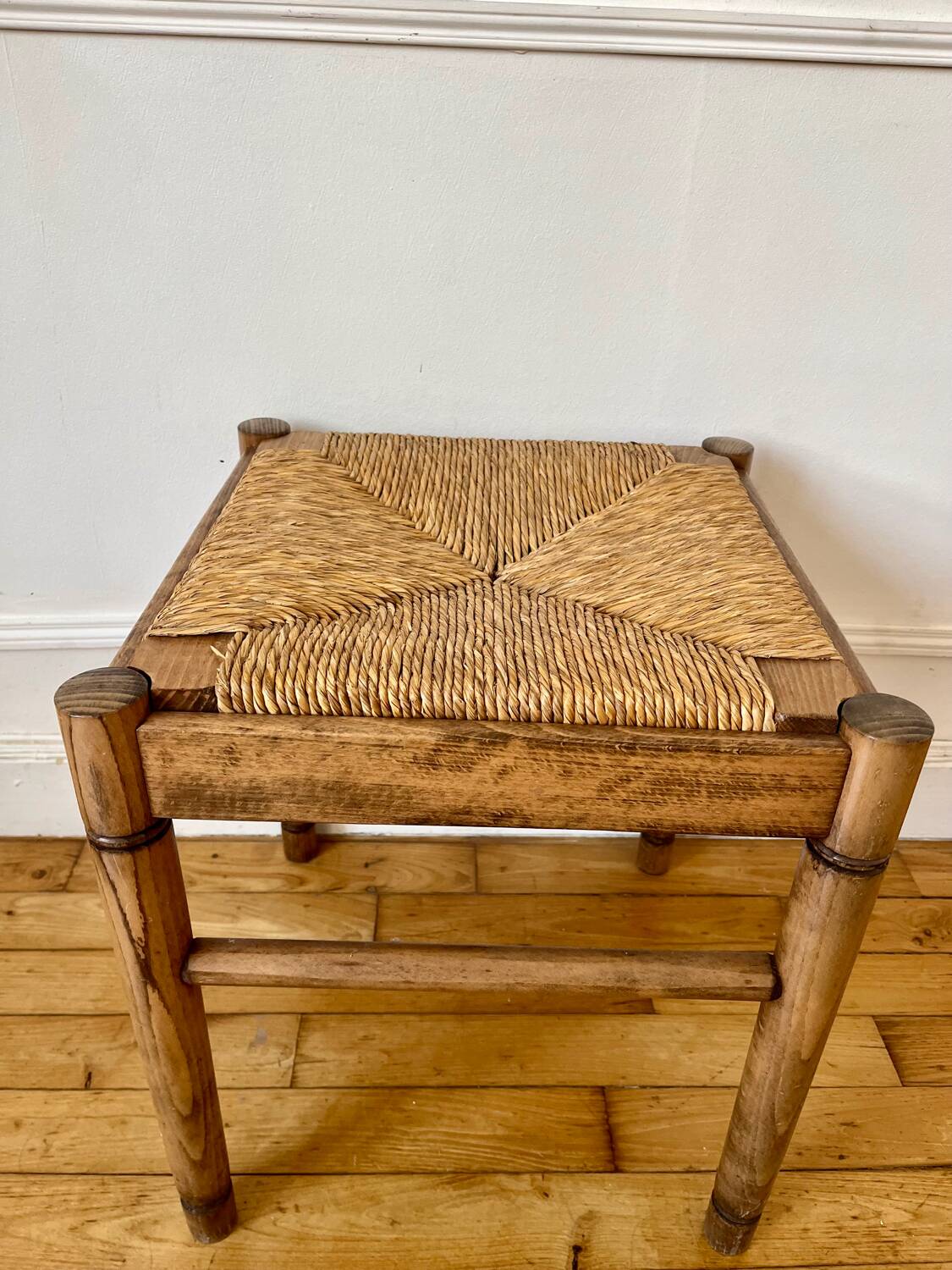 Straw and old wood stool