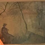 Painting representing the flood of Paris at the beginning of the 20th century