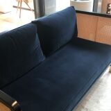 Canapé cannage 160 velours bleu marine Red Edition