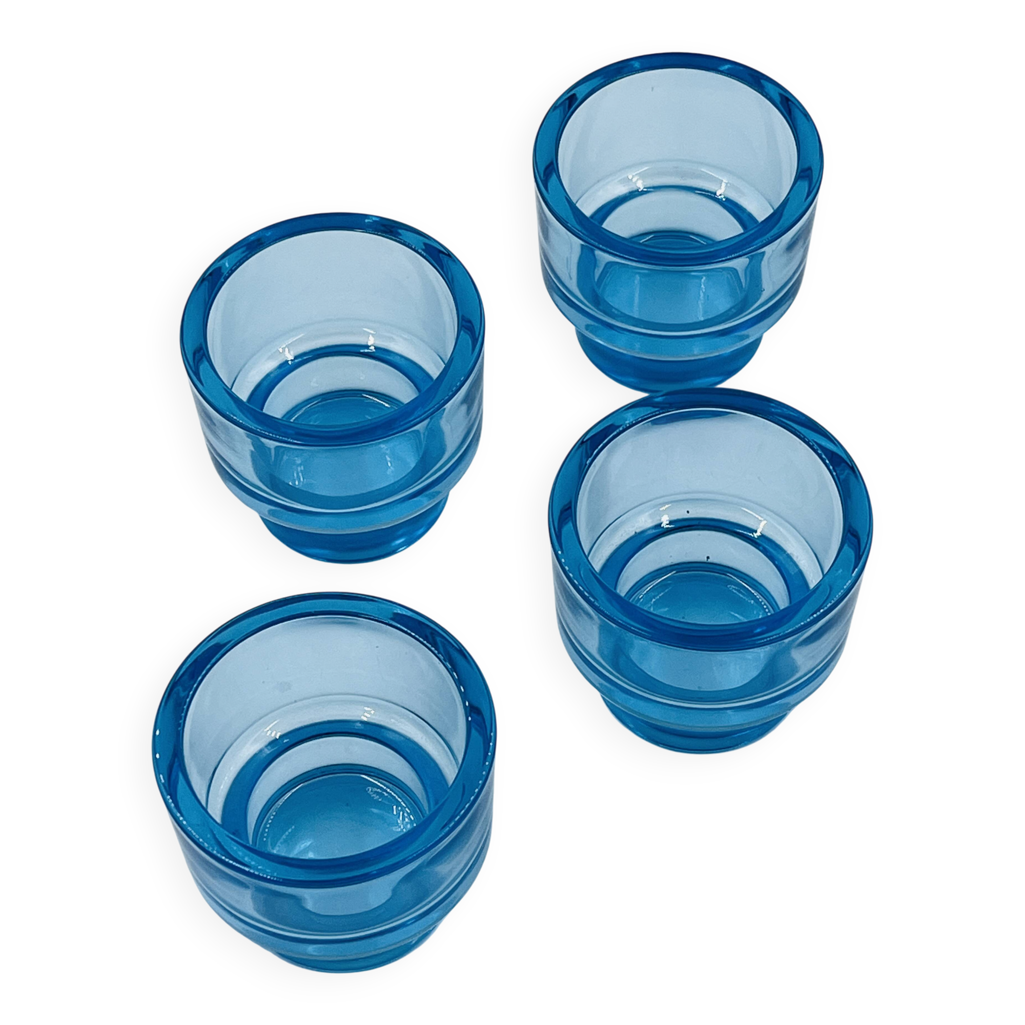 Set of 4 IKEA turquoise aquamarine glass candle holders.