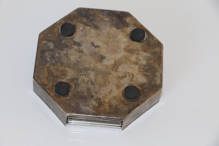 6 metal coasters and art deco mirror