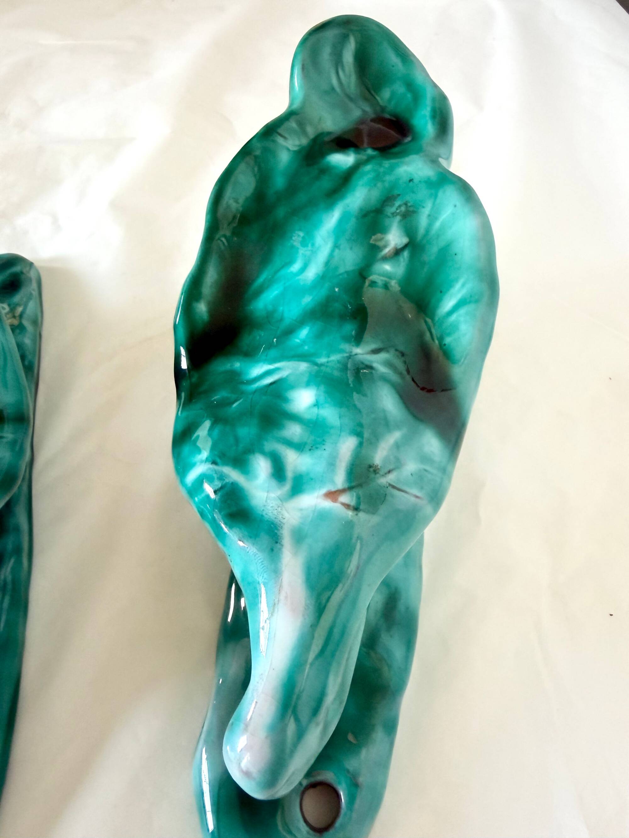 xPair of Handcrafted Teal Enameled Door Handles by Gabbianelli, Albisola, I