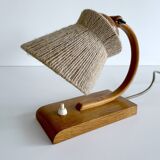Lampe de table vintage en bois et sisal, années 1950
