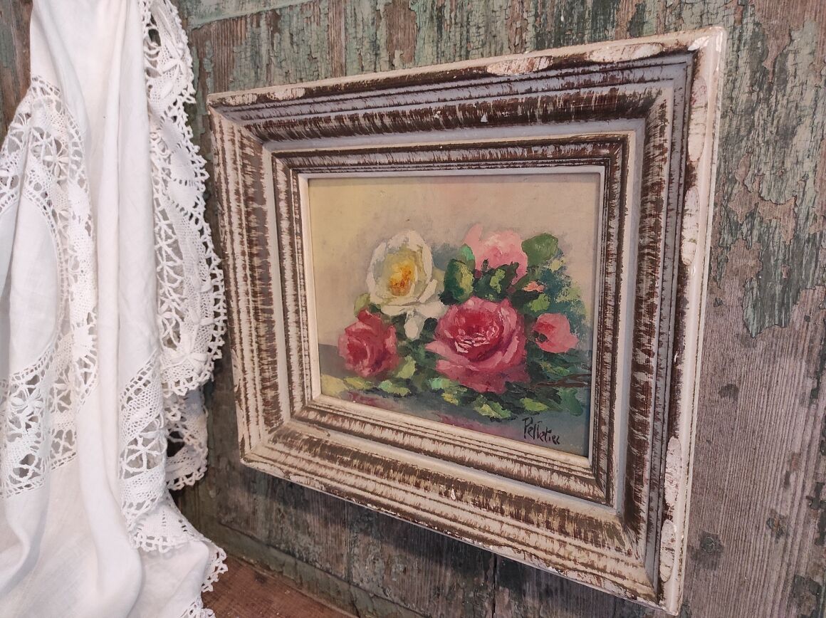 French vintage floral oil painting, signed Pelletier