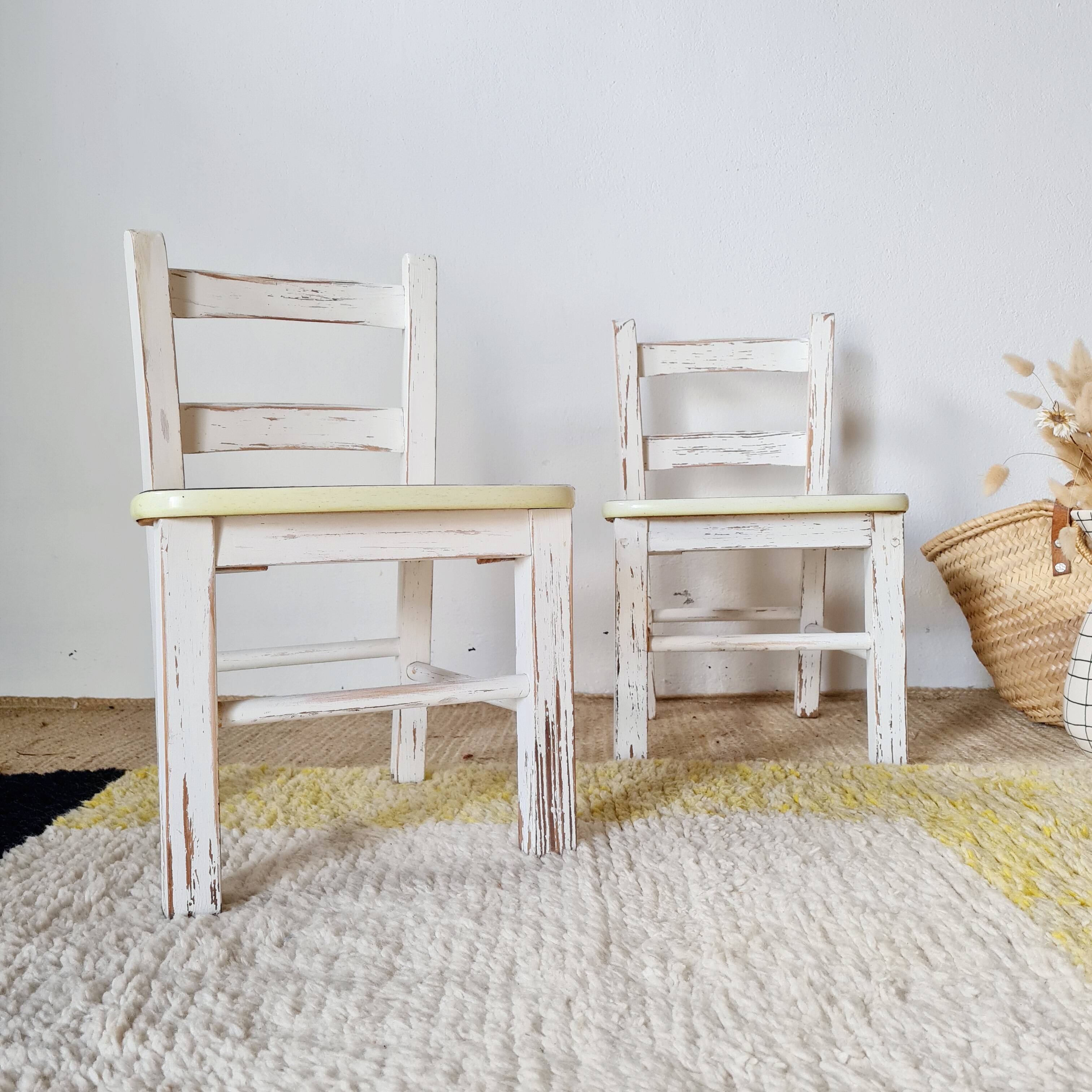 Vintage children's chair pair – White patinated wood