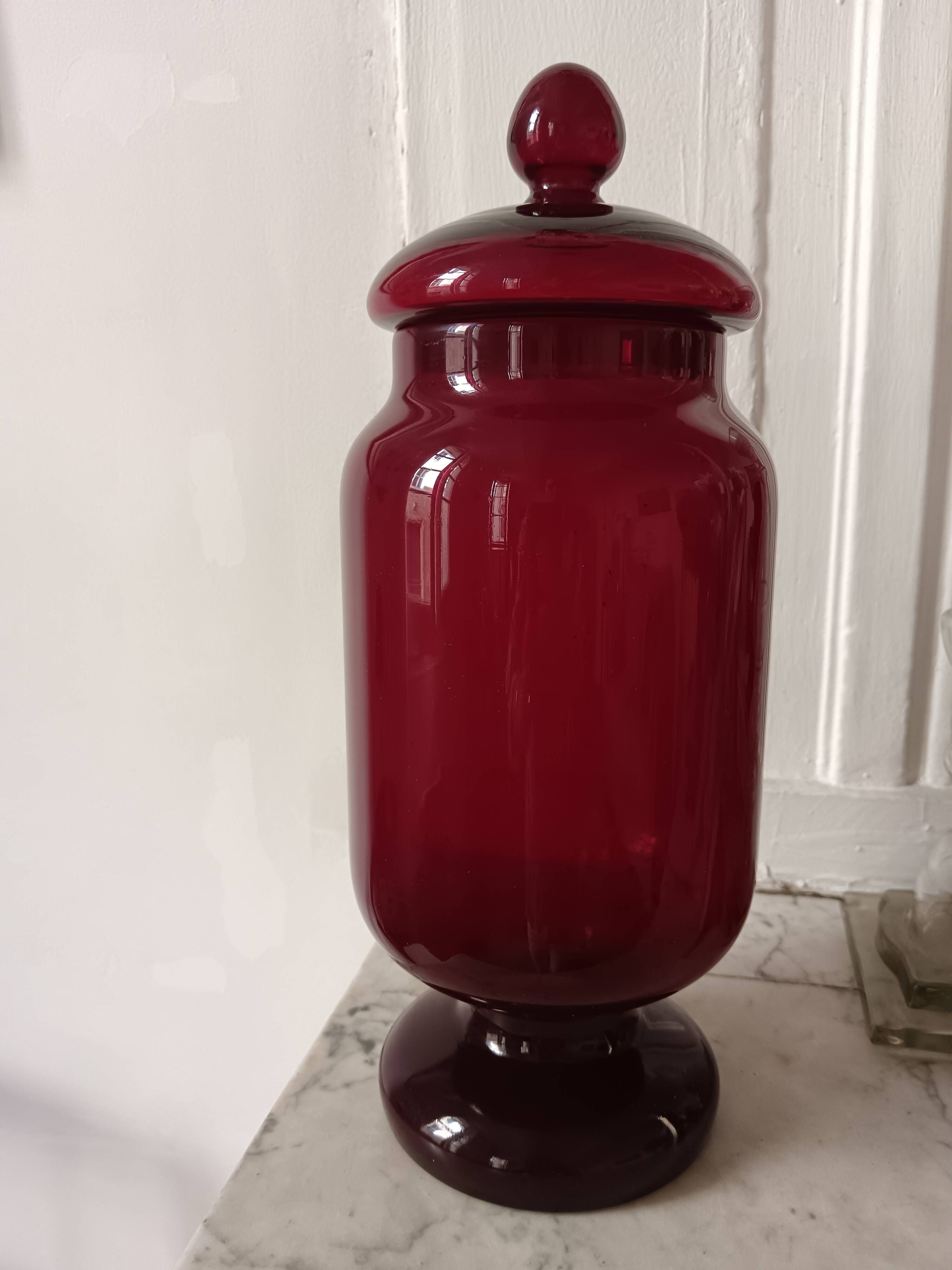 Vintage glass red candy jar