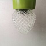 Vintage glass ceiling light with green plastic ring, 1980s