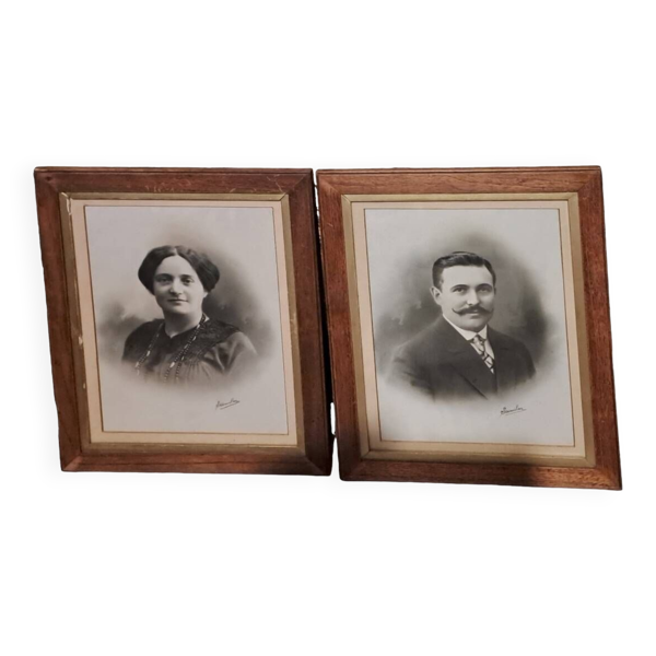 Lot de 2 cadres photos couple victorien portrait tableau ancêtre femme et homme xix france