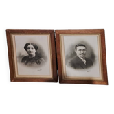 Lot of 2 victorian couple photo frames portrait ancestor painting woman and man xix france