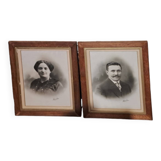 Lot de 2 cadres photos couple victorien portrait tableau ancêtre femme et homme xix france