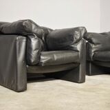Moroso sofa set and armchairs in black leather, 1984