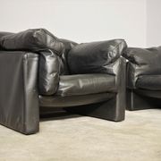 Moroso sofa set and armchairs in black leather, 1984