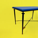 Art Deco wrought iron side table with brass arrow decor, from the 1940s