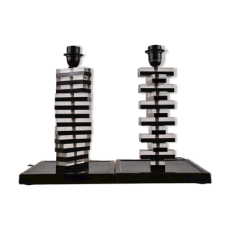 Pair of black glass table lamps, 1990s