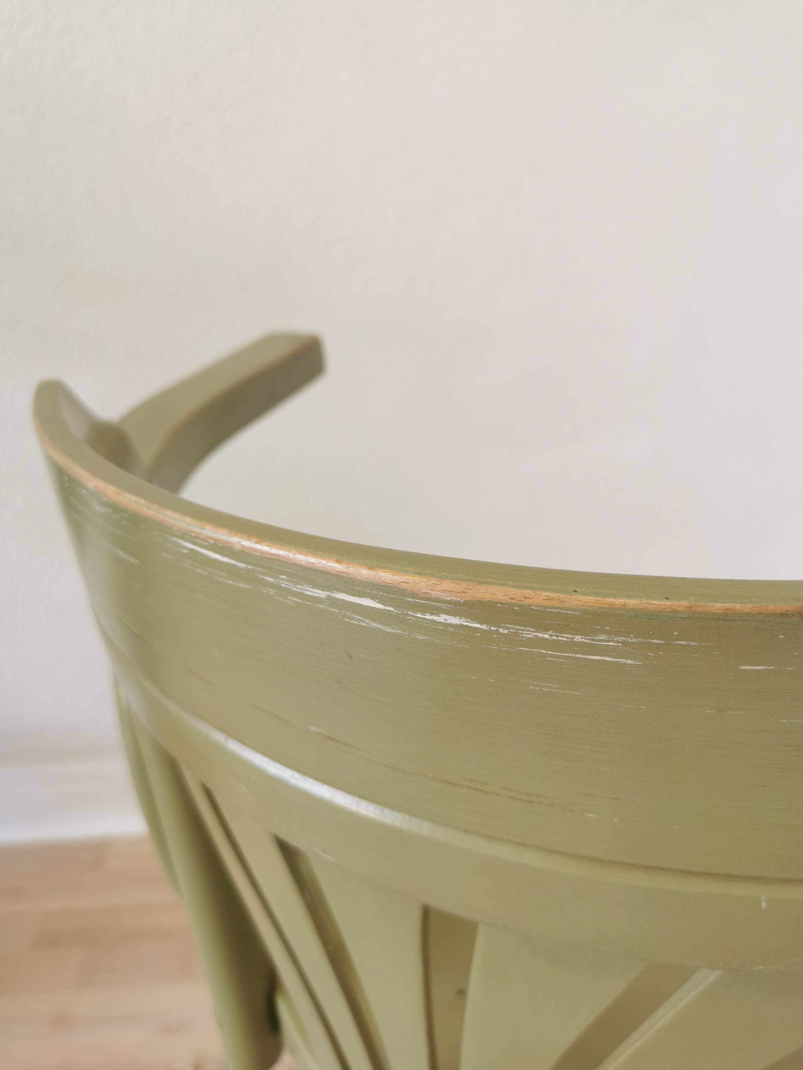 Vintage Thonet Style Bentwood Swivel Chair - Olive Green Retro Armchair