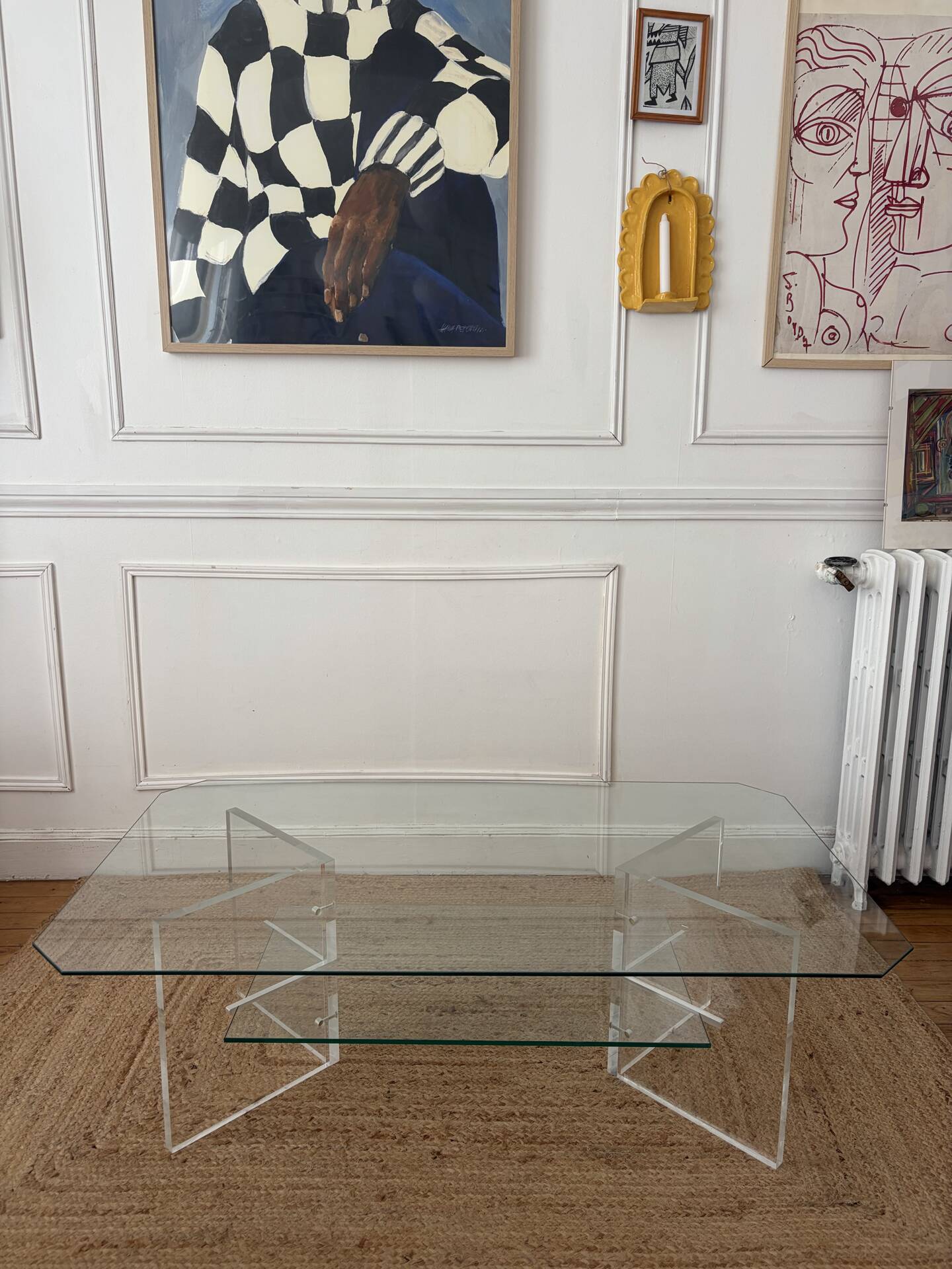 Table basse en Plexiglas et verre vintage 