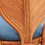 Bohemian bamboo mcguire dining table set with 6 palm leaf chairs, 1960 france.