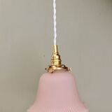Pendant light, vintage lampshade in pink frosted glass