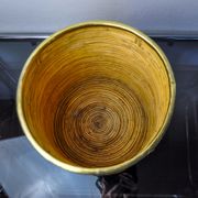 Rattan and brass book basket, Italy, 1970, 25 diam