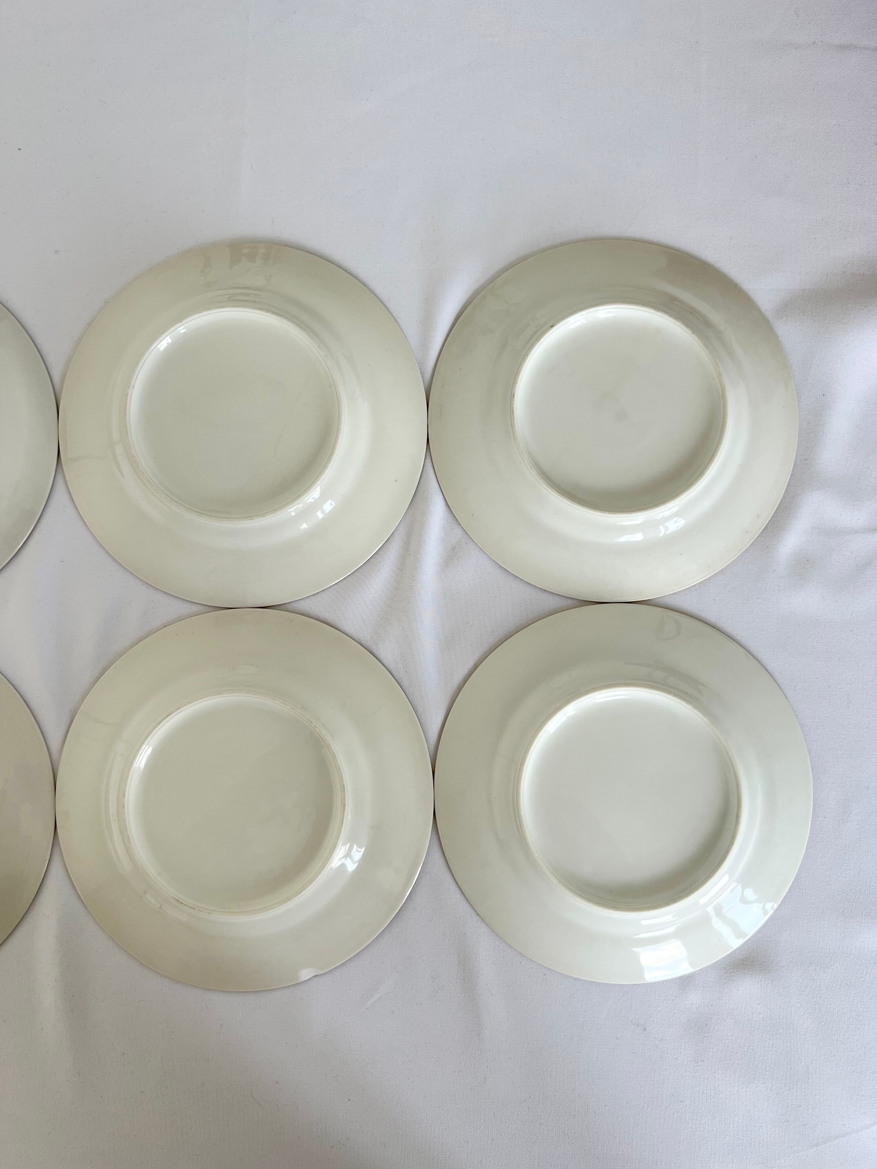 6 vintage dessert plates - White porcelain floral pattern and golden edging