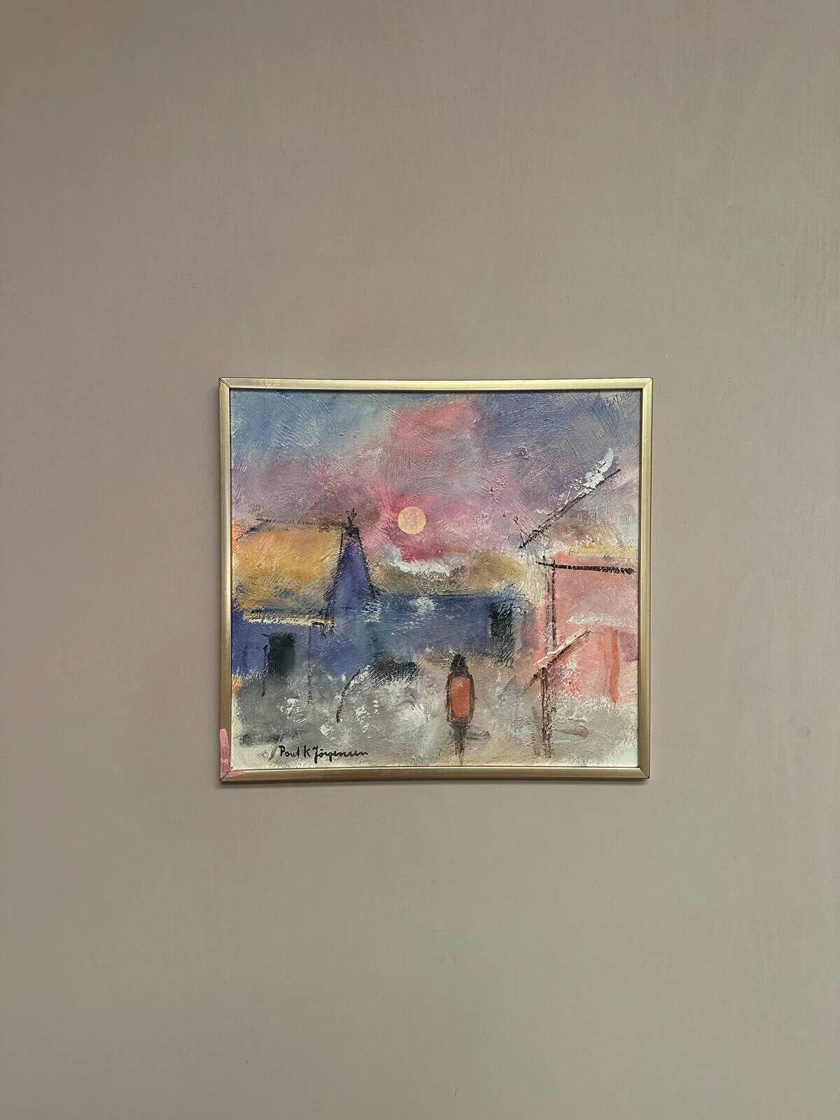 Original Swedish Oil on Panel – “Figure in Landscape” by Poul K. Jörgensen