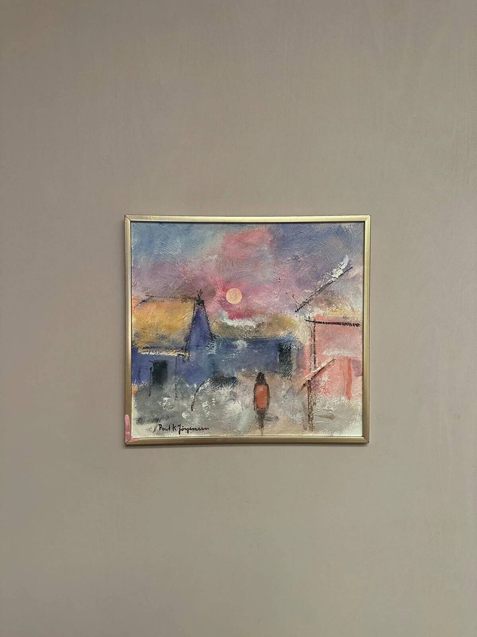 Original Swedish Oil on Panel – “Figure in Landscape” by Poul K. Jörgensen