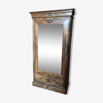 Armoire penderie miroir en placage de noyer