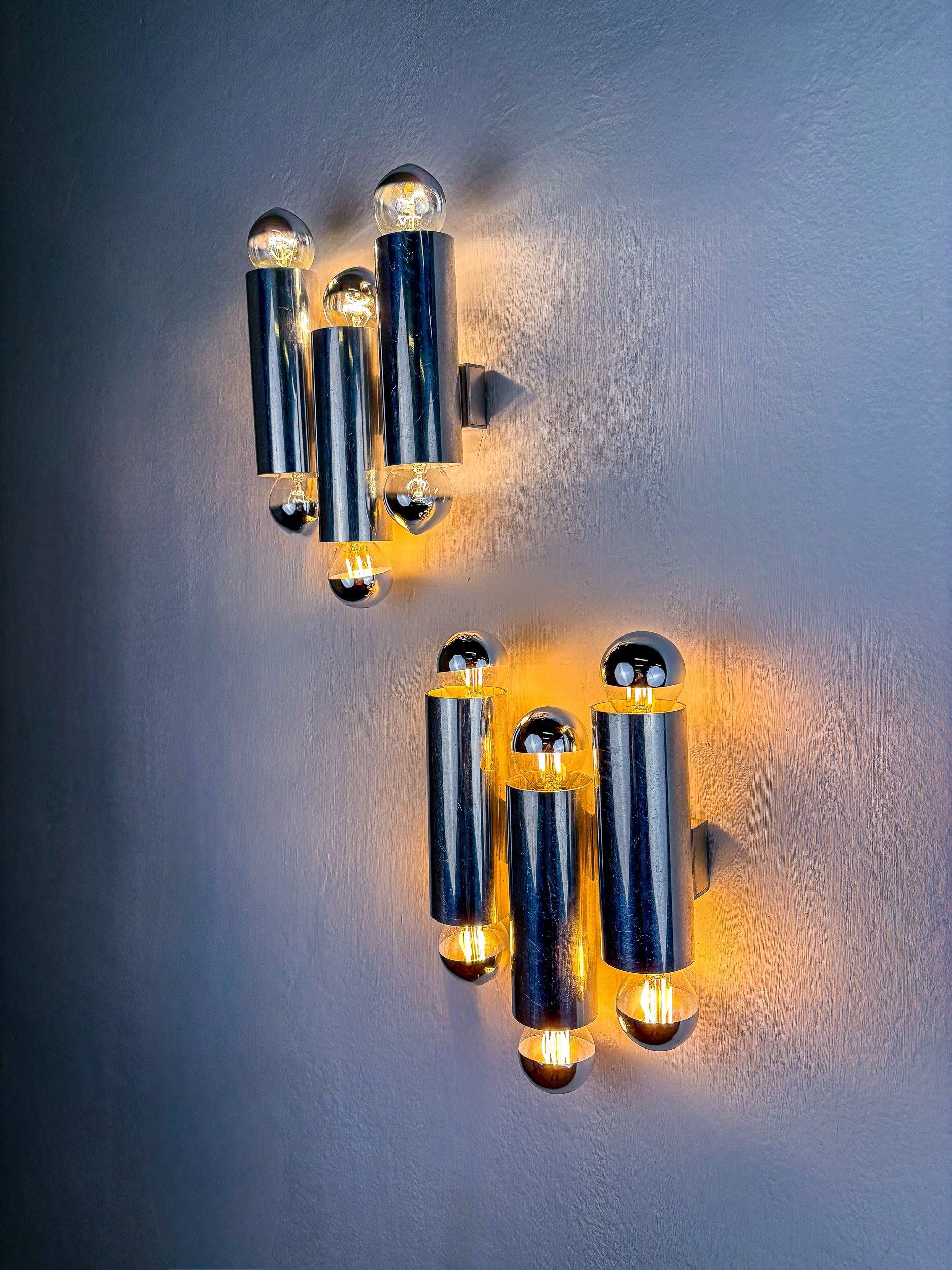 Pair of Gaetano Sciolari tubular chrome wall sconces, Italy 1970s