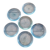 6 molded glass plates – 5 bluish, 1 aqua green