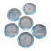 6 assiettes en verre moulé – 5 bleutées, 1 vert d’eau
