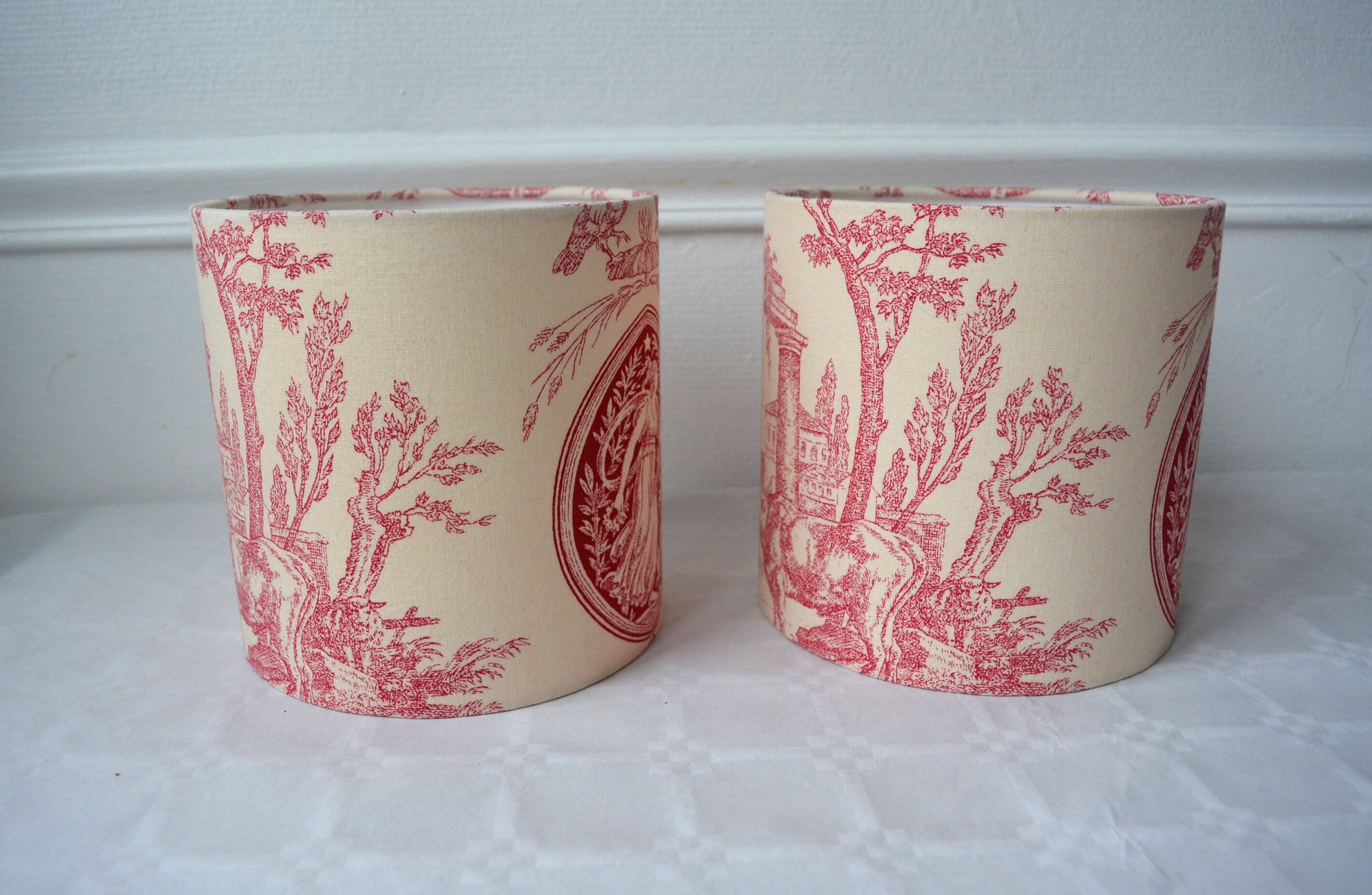 Pair of red toile de Jouy lampshades