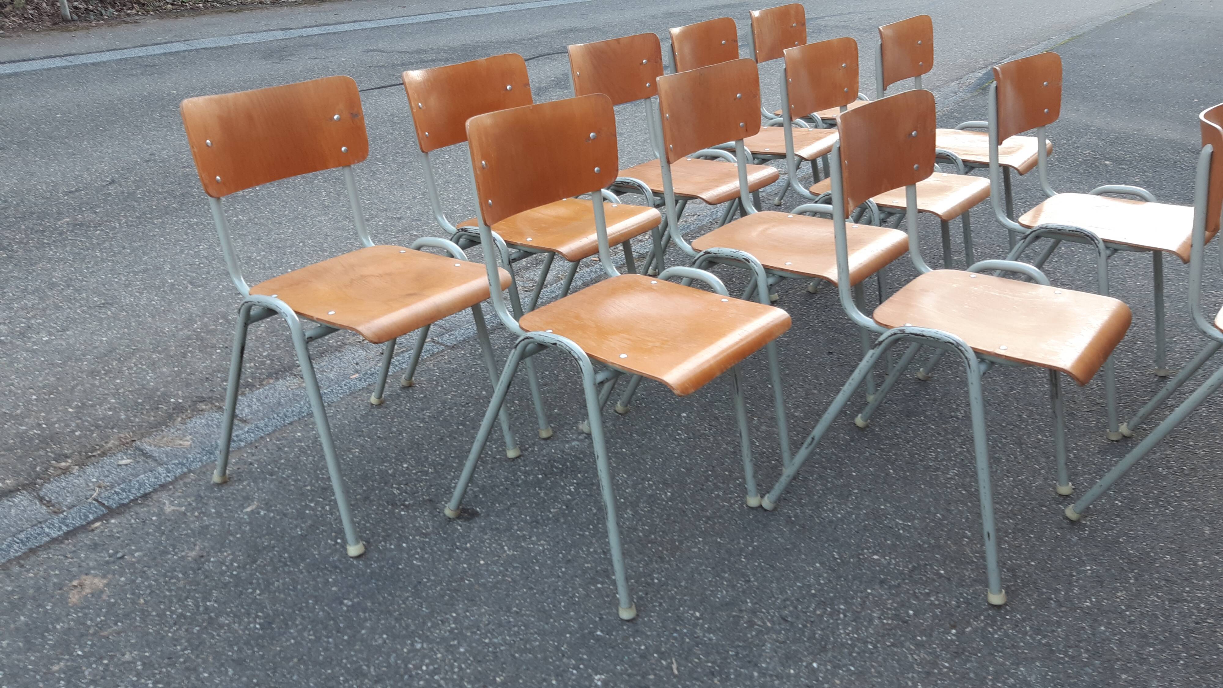 Set of 12 vintage industrial chairs
