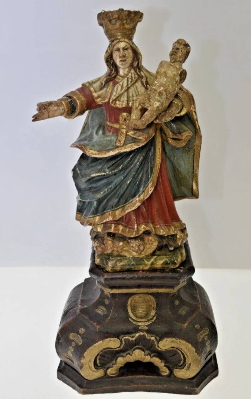 Vierge à l’Enfant – Sculpture ancienne en bois polychrome – XVIIIe / XIXe s