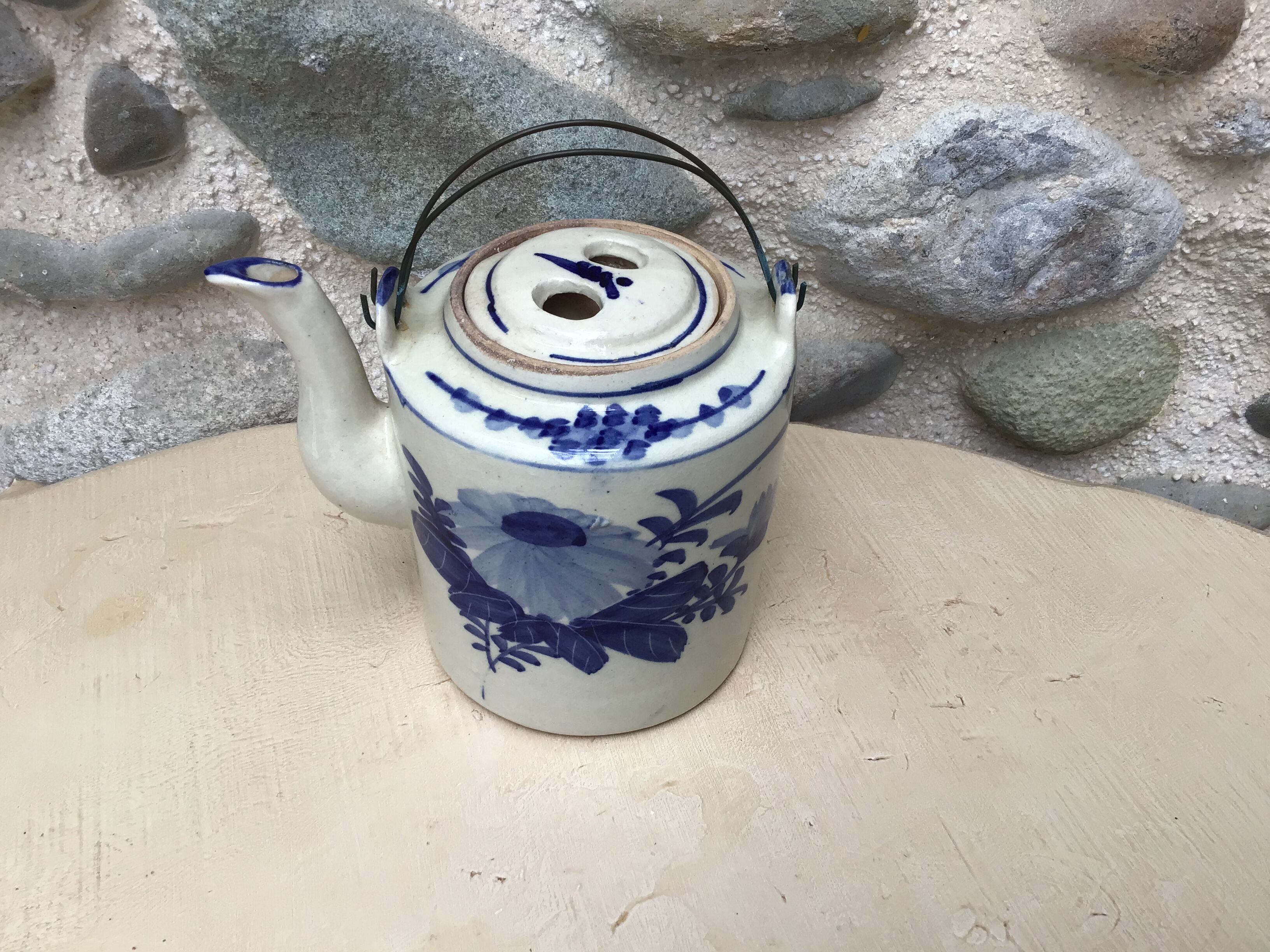 Beige and blue teapot