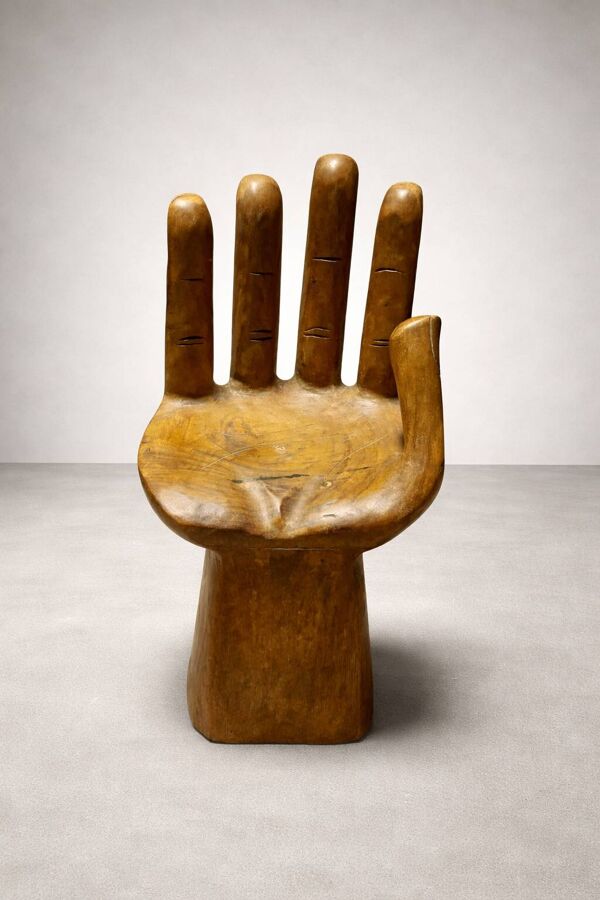 Fauteuil sculptural en bois formant une main