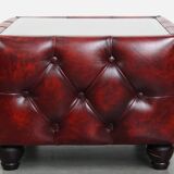 Set of 3 Red Leather Chesterfield Side/Coffee Tables with Glass Tops