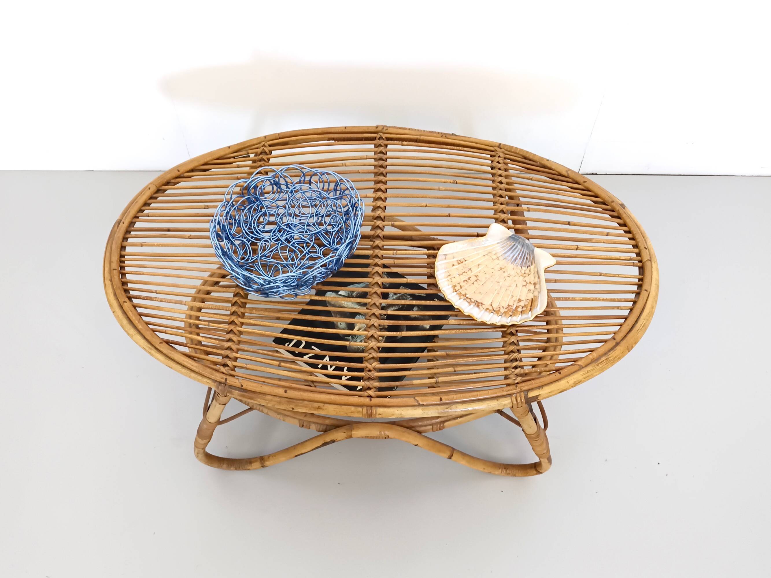 Oval Wicker Coffee Table with Lower Shelf