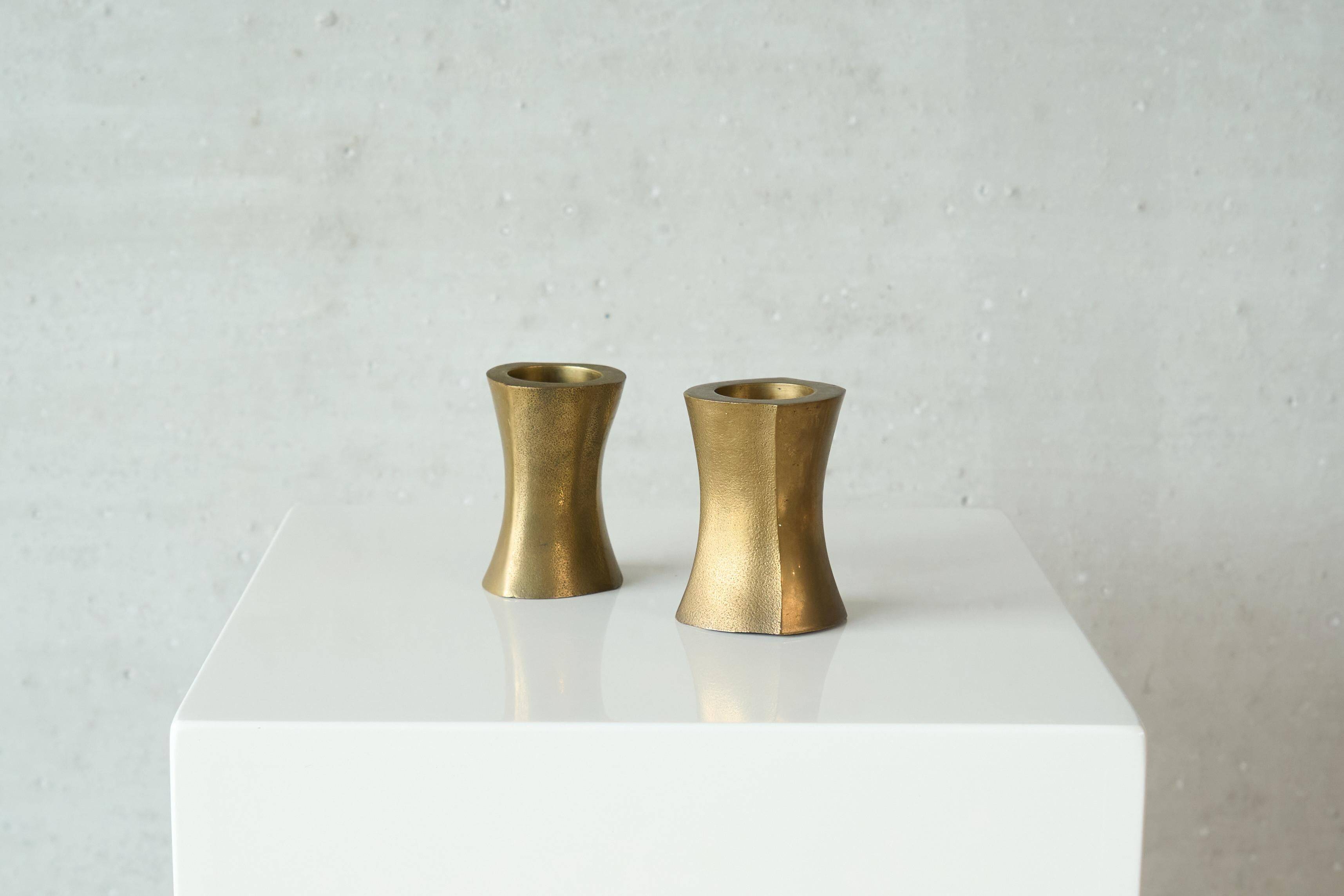 Brutalist pair of solid brass candlesticks from the 1970s.