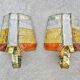 Brutalist pair of wall sconces in hammered glass by Longobard 1970.