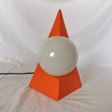 Ceramic pyramid lamp, opaline sphere, postmodern, 1970.