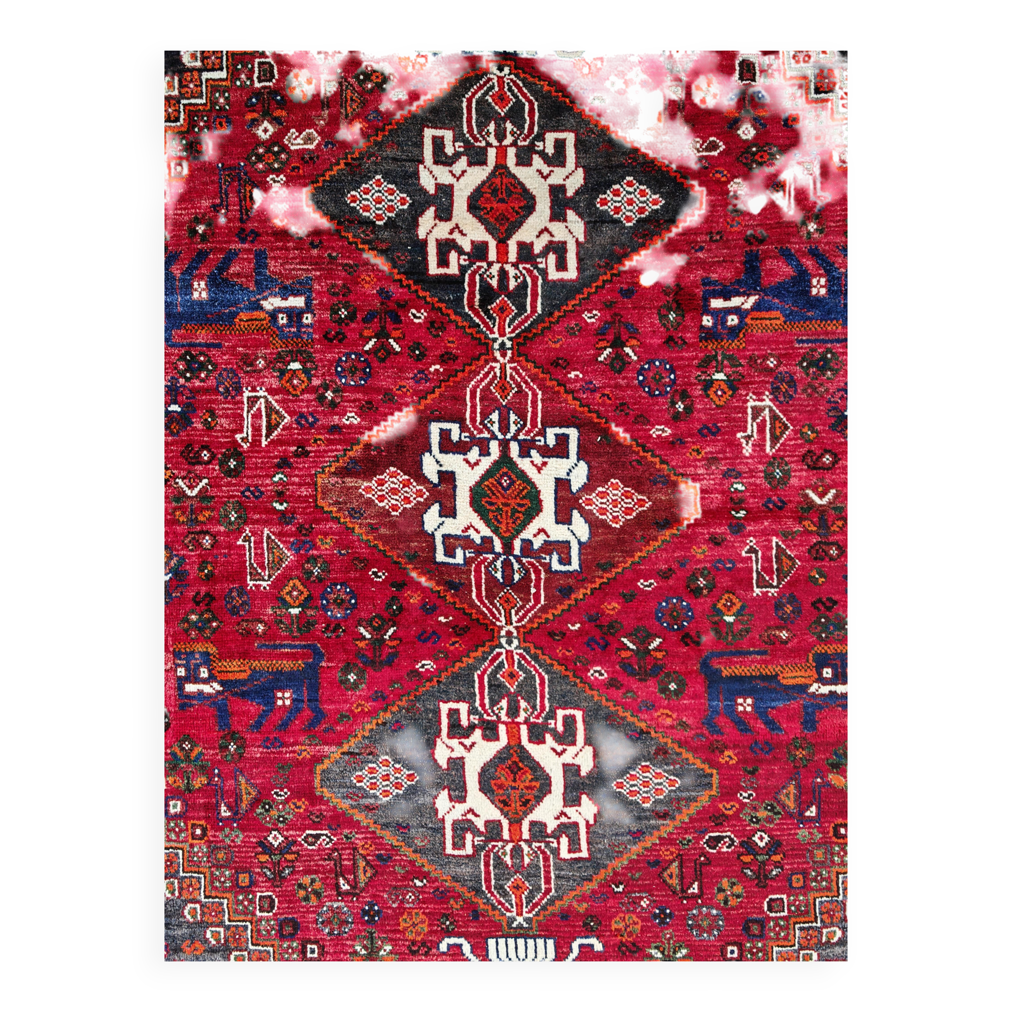 Large Persian carpet XL from Shiraz with Persepolis patterns, hand-knotted in naturally dyed wool.