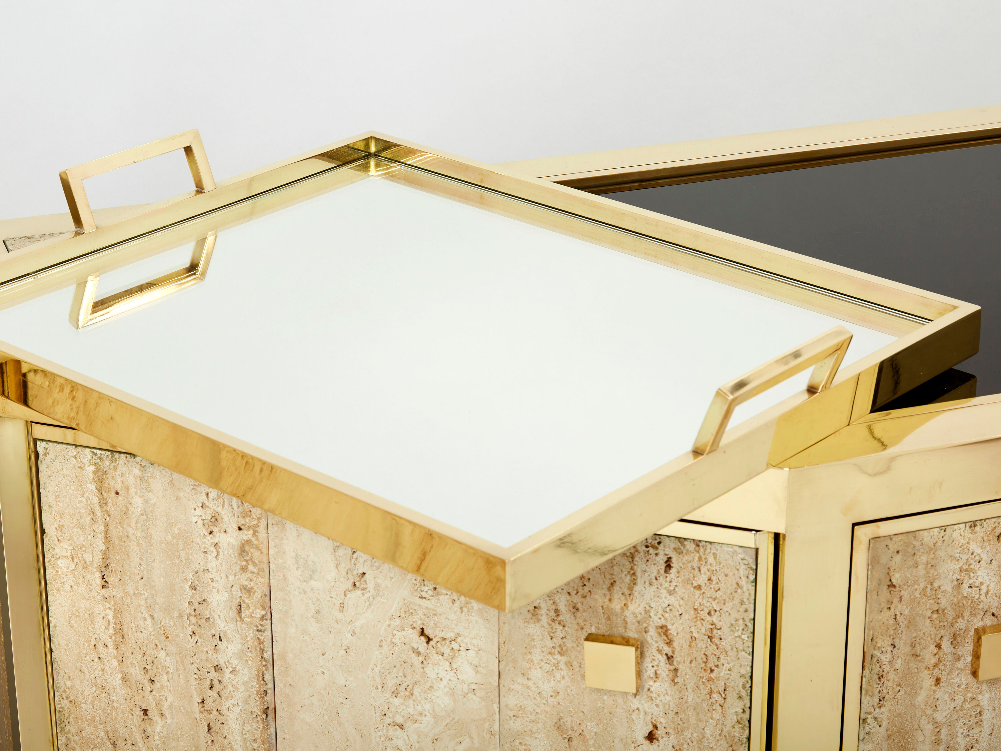 Pair of travertine brass cabinets by Alfredo Freda 1975