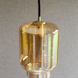 Suspension ancienne en verre ambré translucide - livrée avec cable et ouille neuve - circa 1970