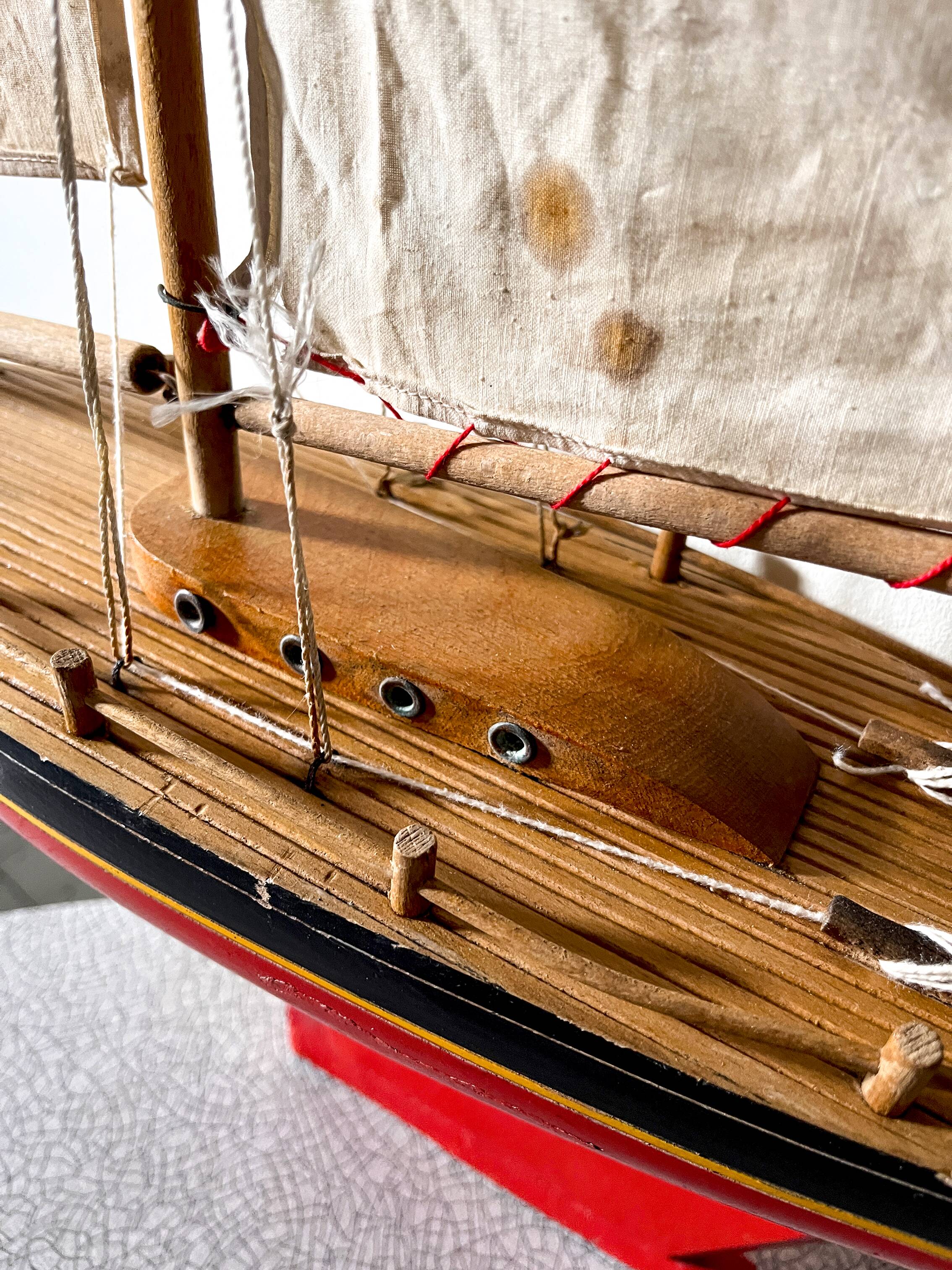Large wooden basin sailing boat, brand Tirot, navigable antique toy.